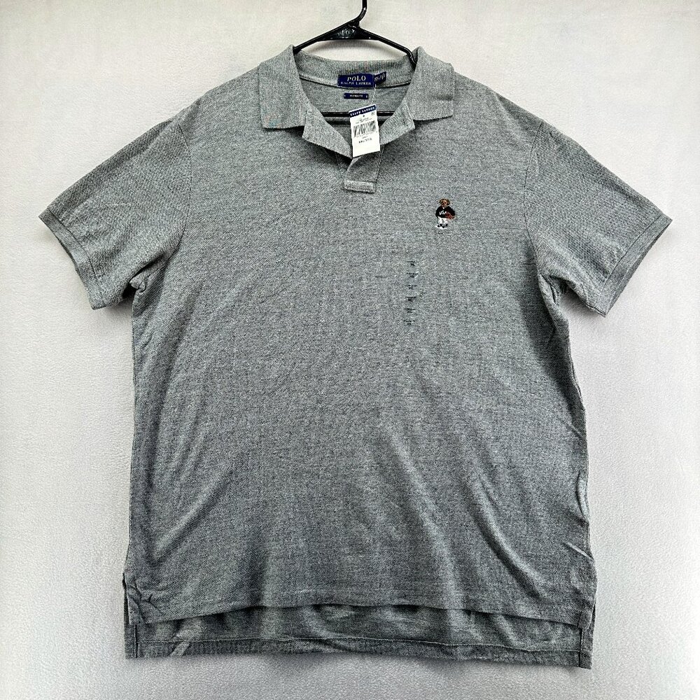 NWT Polo Ralph Lauren Mens Short Sleeve Polo Shirt Gray Embroidered Bear